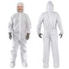White Hazmat Suits, 3X-Large. Pack of 5 Lightweight Microporous Disposable Coveralls with Hood, Boots, Elastic Wrist, Lower Back